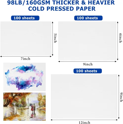 Miniatura 2 de Sherr 300 hojas de papel de acuarela a granel, 3 tamaños, 90 libras/160 GSM, papel de acuarela blanco para principiantes, niños, estudiantes