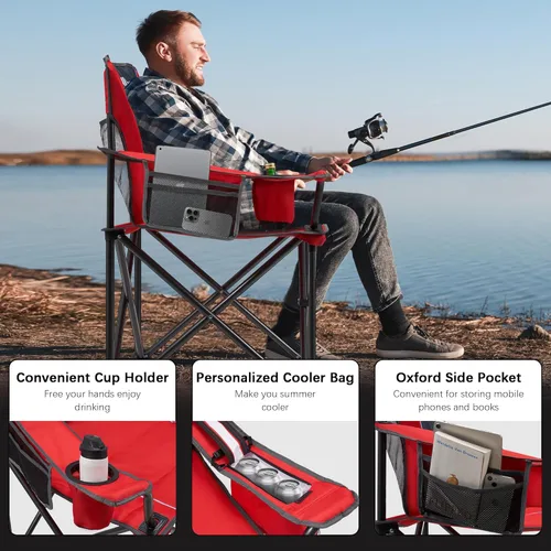 Miniatura 4 de Unisakey Silla de campamento plegable de gran tamaño para adultos, soporte de 450 libras, sillas de césped portátiles resistentes con bolsillo