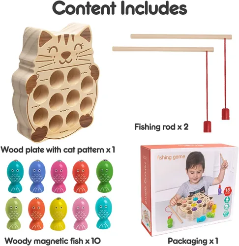 Miniatura 6 de Juego de pesca para niños de 3 a 5 años, madera Montessori Educación preescolar Aprendizaje Mano-Ojo Cognición y Habilidad Motora Fina Clasificación