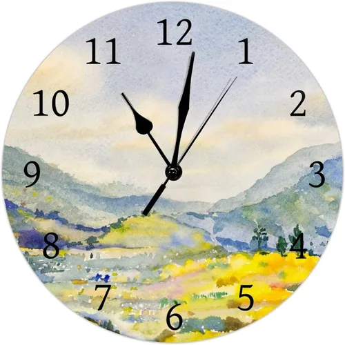 Miniatura 9 de Reloj de pared de acuarela de color morado y gris con lunares y formas, reloj de pared de PVC, funciona con pilas, silencioso, sin tictac, 12