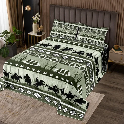 Miniatura 41 de Colcha de vaquero occidental para niños, tamaño individual, juego de colcha rústica de herraduras, cactus y herraduras, decoración de habitación