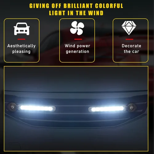 Miniatura 4 de Dickno 2 piezas de luces para vehículos con energía eólica, 8 LED impermeables para automóvil, luz diurna con energía eólica, luces LED diurnas