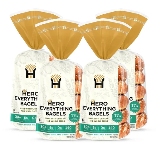 Miniatura 9 de Hero Todo en Uno Bagel - 5g de carbohidratos netos, 17g de proteína, alta en fibra, 140 calorías por porción (2 paquetes (10 bagels))