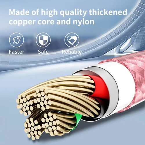 Miniatura 5 de Cable de carga múltiple, (paquete de 2 cables de 4 pies), cable de carga 3 en 1 para múltiples dispositivos, cable de carga universal de nailon Rosa