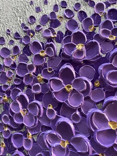 Miniatura 2 de Epicler art Pintura al óleo decorativa de flores 3D moradas pintadas a mano, arte de pared decorativo de pared de flores, arte moderno, sala