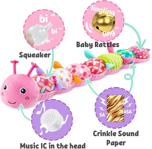Miniatura 3 de LIGHTDESIRE Juguetes musicales para bebés, oruga, juguete de peluche infantil con arrugas y sonajeros, juguetes sensoriales suaves con texturas