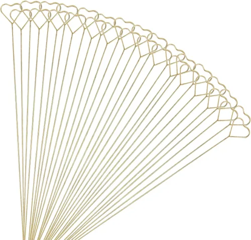 Tinsow 30 tarjeteros florales de metal, clip de 13.4 pulgadas con forma de corazón para arreglos florales, tarjetero dorado para bodas y fiestas