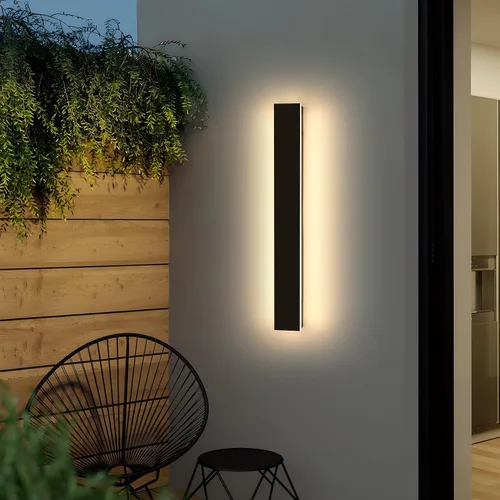 Lámpara de pared exterior moderna de 23.6 pulgadas, apliques de pared largos LED con iluminación de 3 colores 3000K/4500K/6000K, minimalista negra,