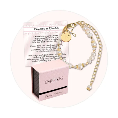 Miniatura 5 de Cherished Moments Pulsera de bautismo a novia de regalo para niñas pequeñas en plata de ley 925 o chapado en oro de 14 quilates con perlas