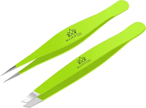 Miniatura 14 de Majestic Bombay Pinzas de punta fina + inclinadas para mujeres y hombres, garrapatas astilladas, depilación facial, cejas y encarnadas, afiladas