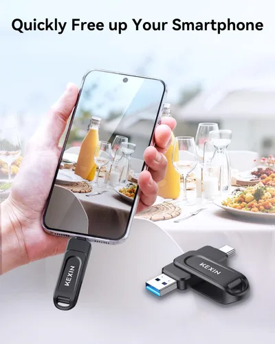 Miniatura 4 de KEXIN Unidad flash dual de 32 GB, paquete de 2 unidades USB-A y tipo C 3.0 100 MB/s, unidad USB giratoria de 32 GB para teléfono inteligente