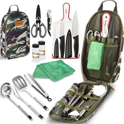 Miniatura 10 de Juego de utensilios de cocina para campamento, organizador de viaje, accesorios de parrilla, equipo compacto portátil para mochileros, barbacoa, 12