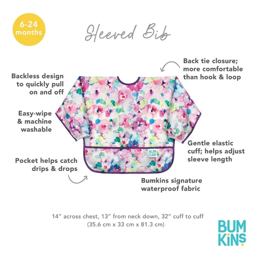 Miniatura 5 de Bumkins Babero con mangas para bebé, babero para niños pequeños, smock, tela impermeable, se adapta a edades de 6 a 24 meses, acuarela Acuarela E6