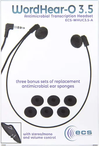 Miniatura 5 de ECS WordHear-O - Auriculares de transcripción de 0.138 in con estéreo en línea/mono y volumen, debajo de la barbilla, cable de 10 pies, clip