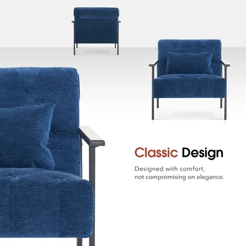 Miniatura 5 de MCombo Sillones decorativos modernos, sillón tapizado de felpilla, silla ergonómica para sala de estar HQ417 (1, azul oscuro)