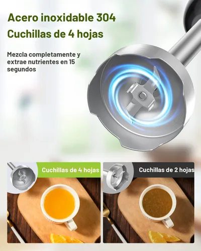 Miniatura 2 de Batidora de mano de inmersión, batidora de mano 5 en 1 de 1000 W, sin BPA, licuadora de mano de 12 velocidades 304 inoxidable, vaso de precipitados