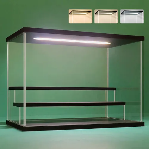 NONEMEY Vitrina de Exhibición de Acrílico Transparente con Luz LED de 2/3/4/5/6 Niveles, Caja de Almacenamiento Vitrina Organizadora a Prueba de