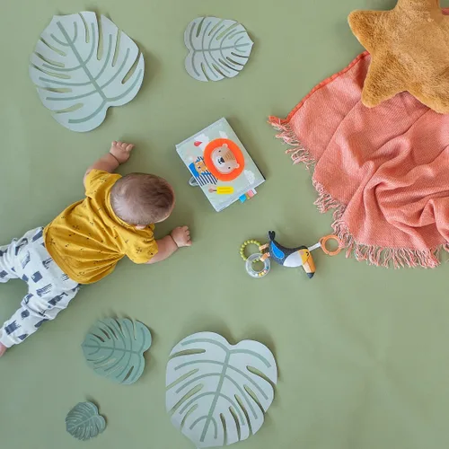 Miniatura 9 de Taf Toys Libro sensorial para el tiempo boca abajo con páginas arrugadas y texturas suaves, patrones de alto contraste, espejo seguro para bebés