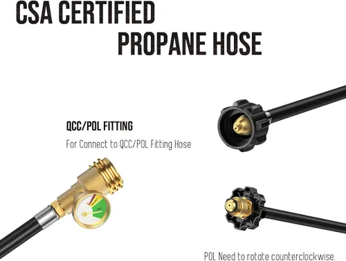 Miniatura 6 de Manguera de extensión de tanque de propano de 12 pies con indicador y adaptador de tanque de propano, para tanque de propano de 100 libras