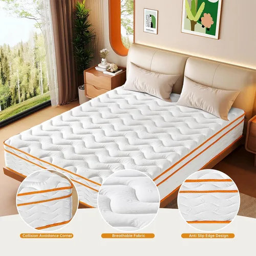 Miniatura 6 de Colchón híbrido de espuma viscoelástica de 10 pulgadas en caja con resortes embolsados, colchón de cama individual de firmeza media para aliviar