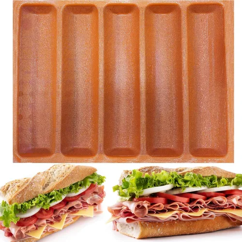 Miniatura 7 de FETESUR Molde para sándwich de silicona perforada para hornear pan de baguette francés, tapete para alimentos, 5 forros antiadherentes para hornear