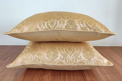 Miniatura 5 de AVKA Studio Fundas de almohada de damasco – Paquete de 2 almohadas decorativas de brocado de seda sintética – Beige dorado 20 x 20 pulgadas – Funda