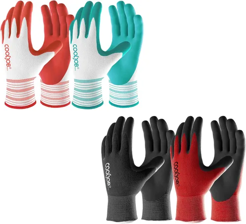 COOLJOB Guantes de jardinería medianos para mujer, 6 pares y 6 pares de guantes de jardinería grandes para hombres, paquete de paquete