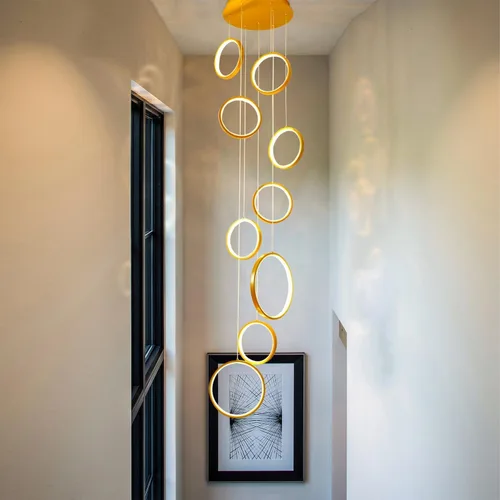 Miniatura 2 de Candelabro moderno para entrada para techos altos, lámpara moderna regulable dorada para escalera, de lujo, techo alto, lámpara colgante LED