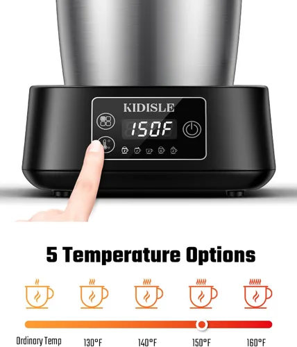 Miniatura 3 de KIDISLE Espumador de leche y vaporizador 5 en 1, jarra de acero inoxidable desmontable de 17 onzas, 4 temperaturas ajustables de 130 °F a 160 °F