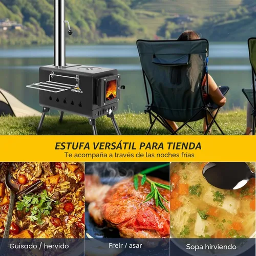 Miniatura 3 de Estufa de Tienda de Leña Negra, Chimenea de Acero Inoxidable de 7 Secciones, Estufa de Tienda Caliente Portátil para Acampar, Caza, Pesca en Hielo