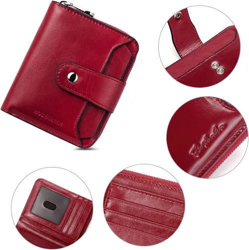 Miniatura 4 de BOSTANTEN - Billeteras de piel para mujer, con bloqueo RFID, con cremallera y bolsillo, billetera pequeña de dos cuerpos, con tarjetero