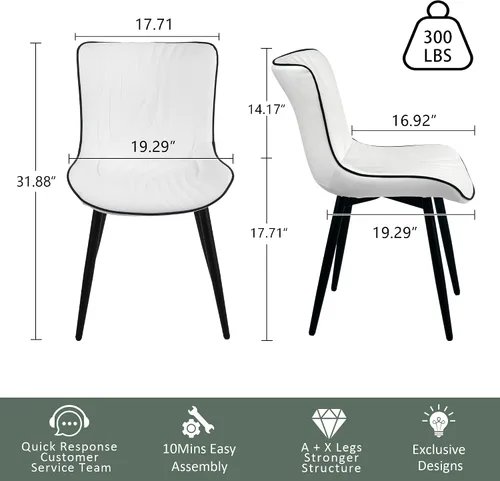 Miniatura 2 de YOUTASTE Juego de 2 sillas de comedor, modernas de mediados de siglo, tapizadas de piel sintética, con patas de metal negro, silla decorativa sin