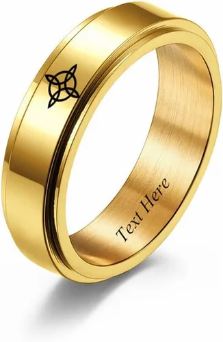 LiFashion Anillos de nudo de bruja giratorios personalizados para hombres y mujeres, anillo de boda grabado con nombre personalizado, anillo de