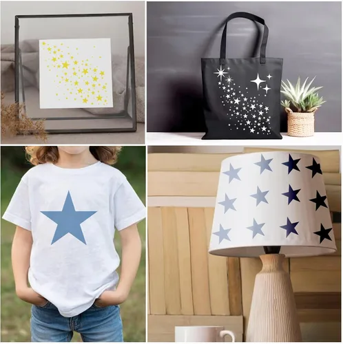 Miniatura 4 de 12 plantillas de estrellas brillantes con fondo de estrellas, plantillas de manualidades, plantillas de medios mixtos para pintar en manualidades