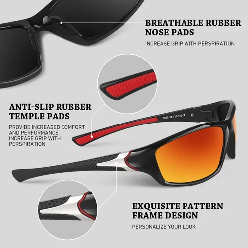 Miniatura 4 de WEAROYO - Gafas de sol polarizadas deportivas para hombres y mujeres, gafas de pesca y conducción rectangulares, protección UV400 C Negro Rojo