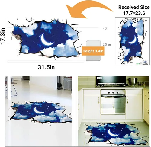Miniatura 5 de Calcomanías de pared 3D con cielo azul y nubes blancas, decoración de techo para el hogar, cocina, habitación, sala de estar, despegar y pegar