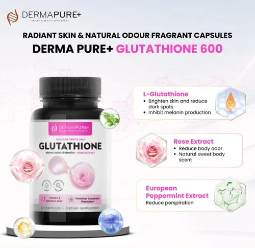 Miniatura 2 de Dermapure - Píldoras blanqueadoras de glutatión 2 en 1, 600 mg con extracto de aceite de rosa, suplemento para aclarar la piel y desodorante