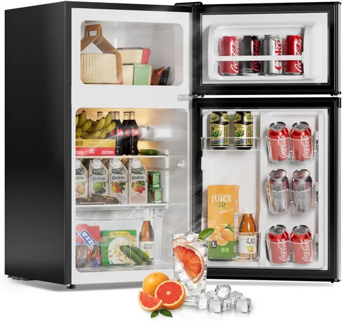 Mini refrigerador de 3.2 pies cúbicos con congelador, ahorro energético, congelador vertical de doble puerta para dormitorio, oficina y dormitorio,