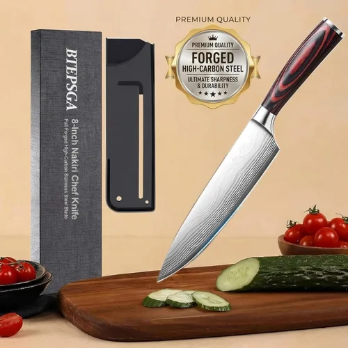 Miniatura 9 de Cuchillo de chef de 8 pulgadas, cuchillo de cocina de acero inoxidable de alto carbono, cuchillo de cocina multiusos para picar carne y verduras