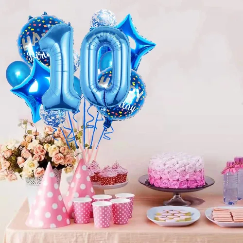 Miniatura 2 de Globos, 12 globos de aluminio para niños de 11 años para decoración de fiesta de cumpleaños de 11 años, globos de confeti, globos de fiesta, Azul 11