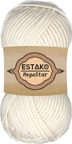 Estako Megastar, 3.52 Oz (100g) de hilo de acrílico 75% y lana 25%, suave, peso grueso voluminoso #5 para crochet y tejer 120 yardas (110m) (60169 -