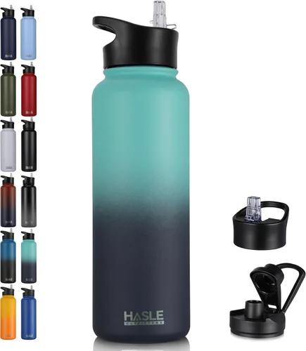 Miniatura 18 de HASLE OUTFITTERS Botella de agua aislada de 22 onzas, botella de agua de acero inoxidable de doble pared, boca ancha con tapa de popote y tapa
