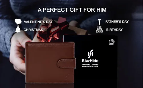 Miniatura 7 de StarHide Billetera para hombre con bloqueo RFID, de piel real, compacto, con bolsillo, tarjetero para identificación, 1075, marrón y marrón, Marrón