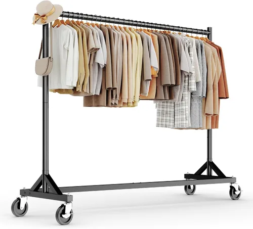 HOKEEPER Perchero Z con capacidad para 500 libras, resistente perchero de ropa comercial para colgar ropa con ruedas, estante Z portátil para