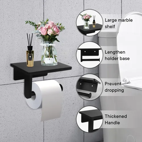 Miniatura 2 de Soporte de papel higiénico con estante de mármol para baño, soporte de papel higiénico montado en la pared adecuado para mega rollo