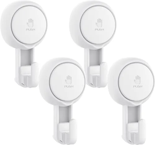 Elegear Ganchos de ducha con ventosa para lufa, bata, toalla, resistente (paquete de 4) impermeables, ganchos de succión al vacío reutilizables para