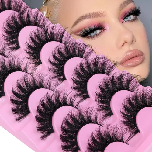 JIMIRE - Paquete de pestañas postizas de visón sintético, volumen esponjoso, aspecto natural dramático, 18MM, estilo ojo de gato tenue, 7 pares
