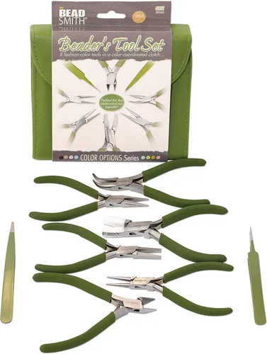 Miniatura 7 de The Beadsmith Alicates de color de moda – Juego de 8 herramientas delgadas a juego de color – Embrague a juego en verde oliva – Kit de suministro