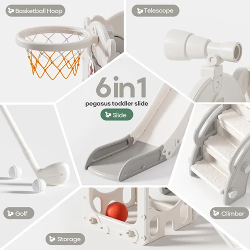 Miniatura 3 de Mloong Tobogán 6 en 1 para niños pequeños – Tobogán para niños pequeños de 1 a 3 años, para interiores y exteriores, con aro de baloncesto mejorado