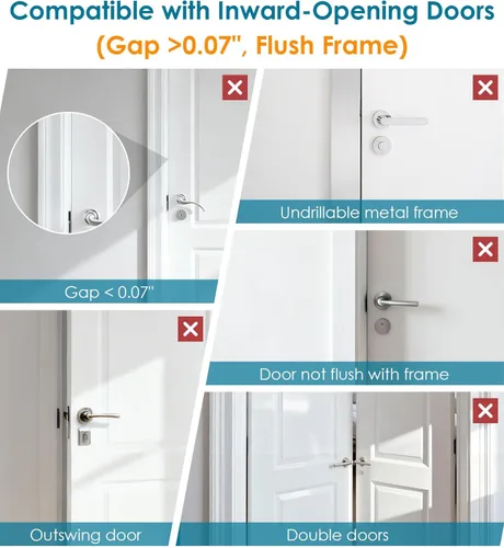 Miniatura 5 de Cerrojo de refuerzo para puerta delantera, cerradura de seguridad a prueba de niños, pestillo de seguridad extra con solapa para puerta superior